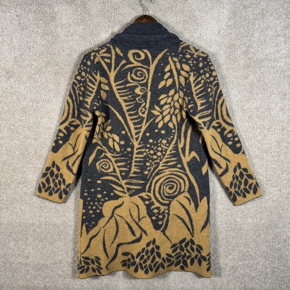 Icelandic Design Sweater Womens Small Gray Mustard Wool Blend Cardigan Coatigan - Picture 8 of 10